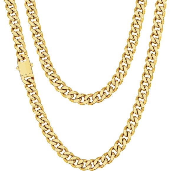 Silver Tone/Black/14K Gold Plated Chain Necklace for Men 5mm/6mm/7.5mm/8mm/9mm
